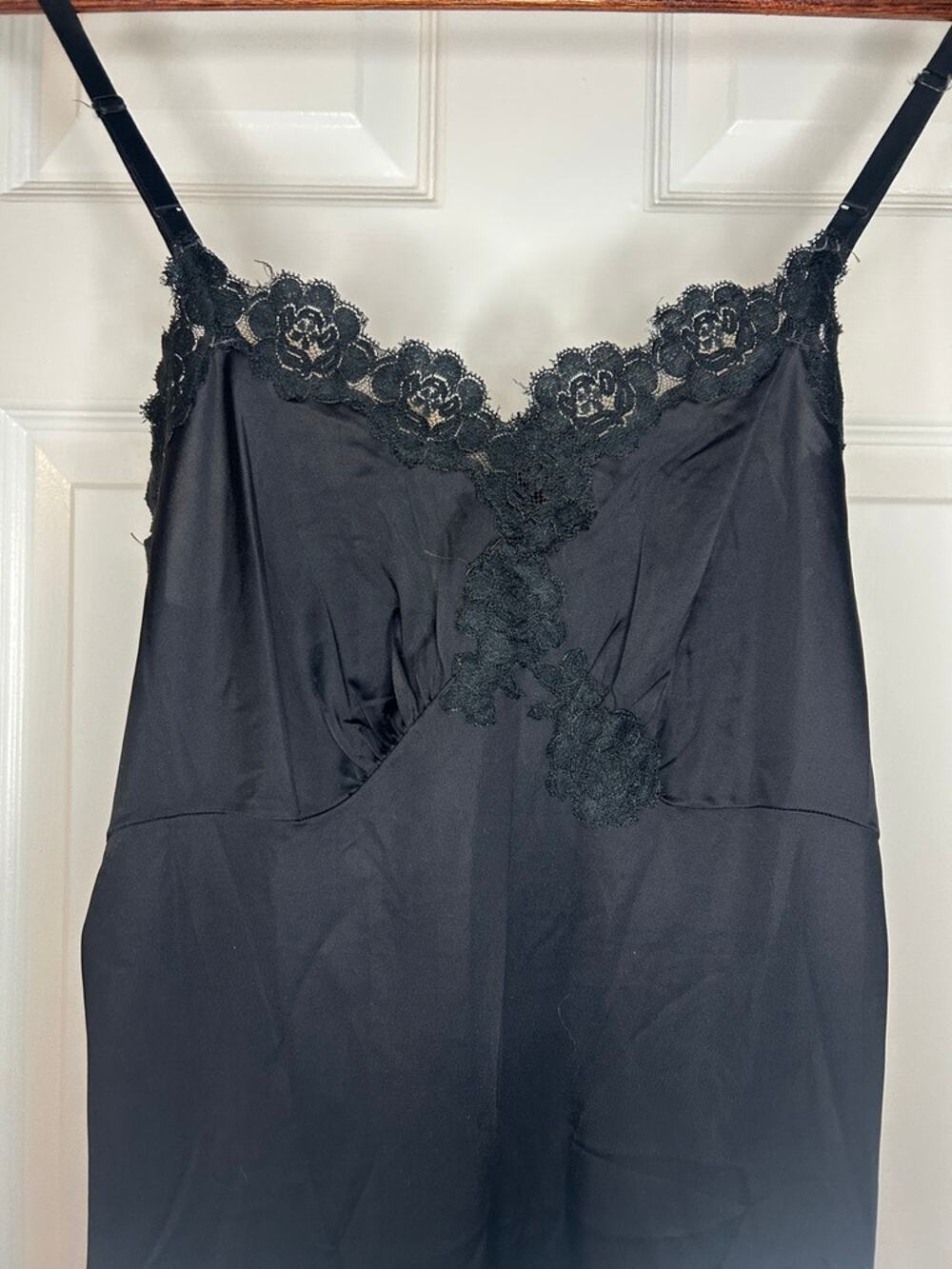 Vintage 60s Kayser Black Nylon Full Slip Size 36 Floral Lace Goth Lingerie
